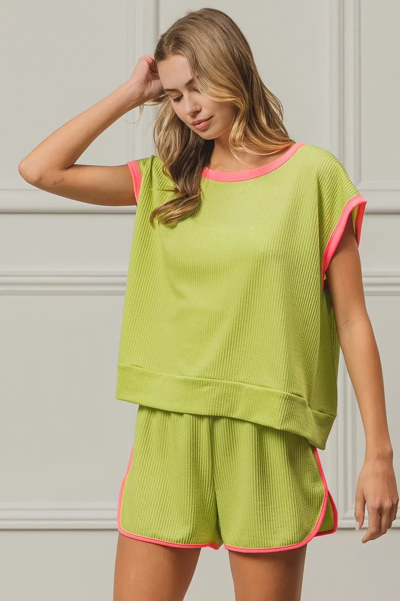 BiBi Cord Rib Knit Contrast Banded Top - Love Salve